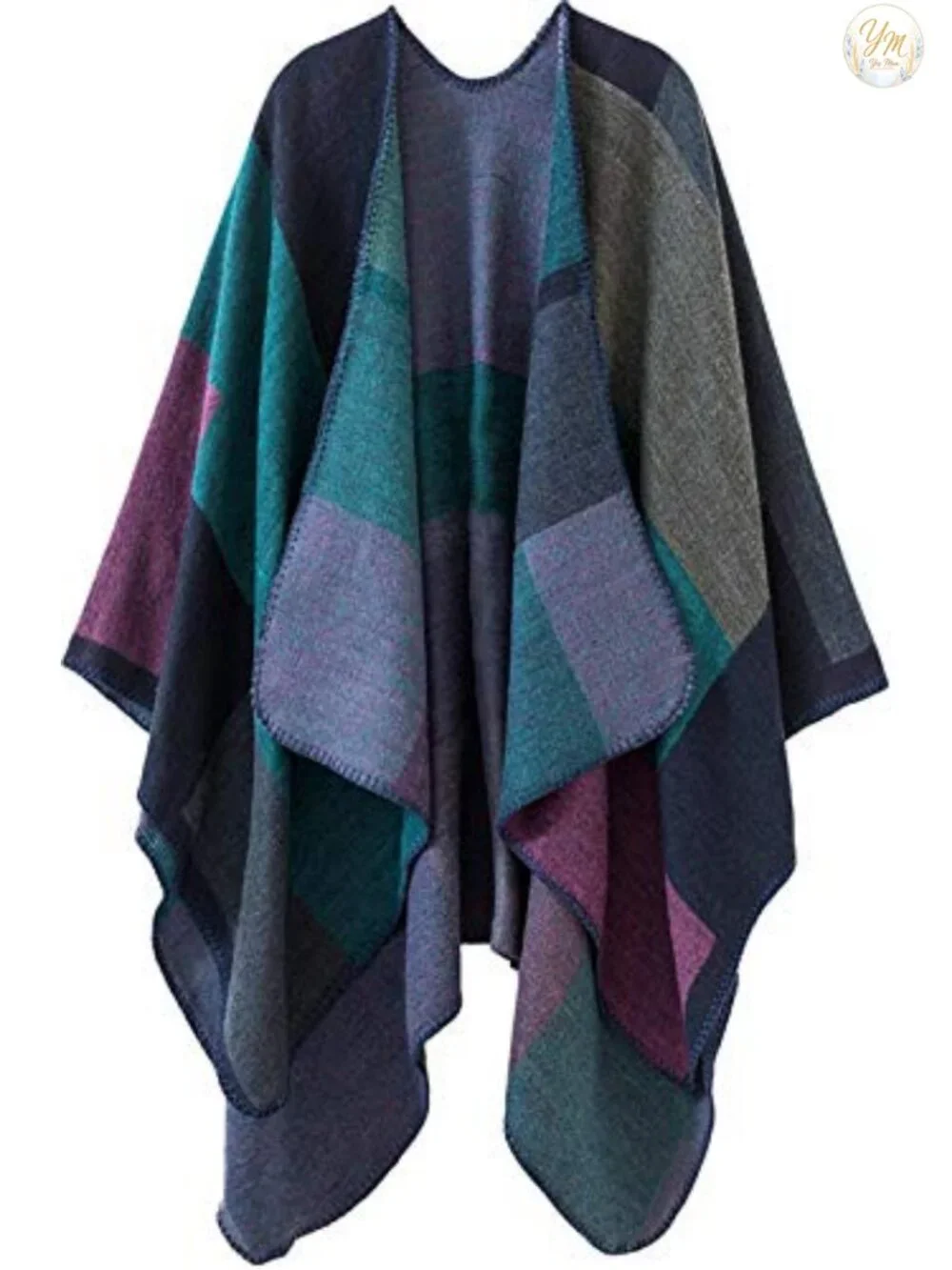 Women's Reversible Cashmere Blend Poncho Wrap Shawl Winter Sweater Cape